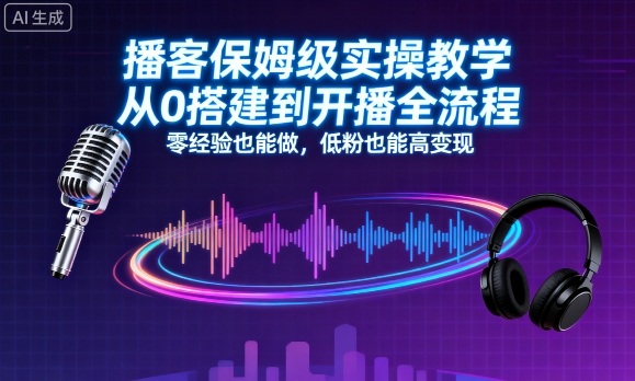 播客保姆级实操教学,从0搭建到开播全流程,零经验也能做,低粉也能高变现-摇钱述