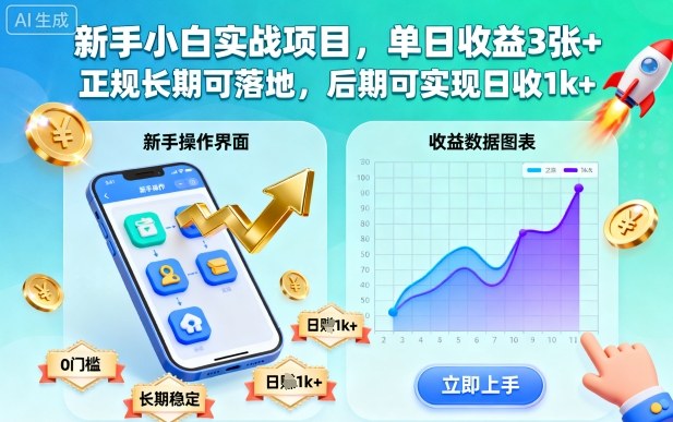 新手小白实战项目，单日收益3张+，正规长期可落地，后期可实现日收1k+【揭秘】-摇钱述