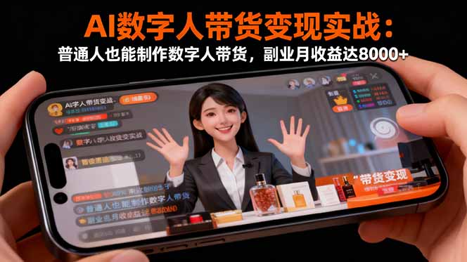 AI数字人带货变现实战：普通人也能制作数字人带货，副业月收益达8000+-摇钱述