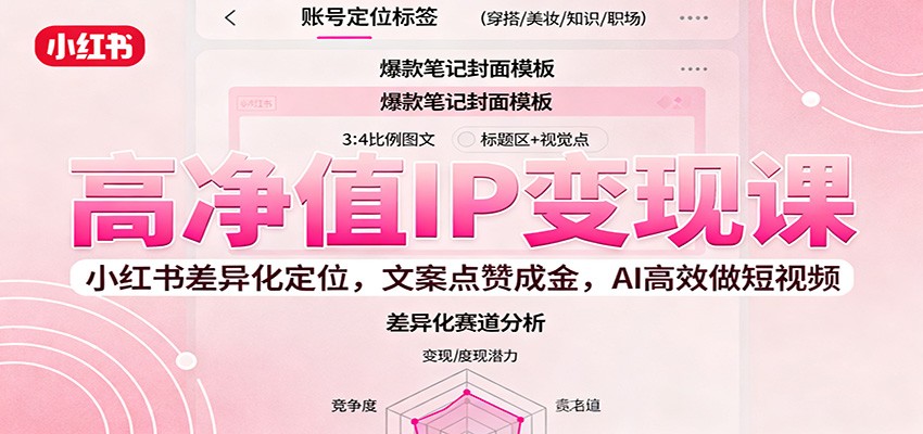 高净值IP变现课：小红书差异化定位，文案点赞成金， AI高效做短视频-摇钱述