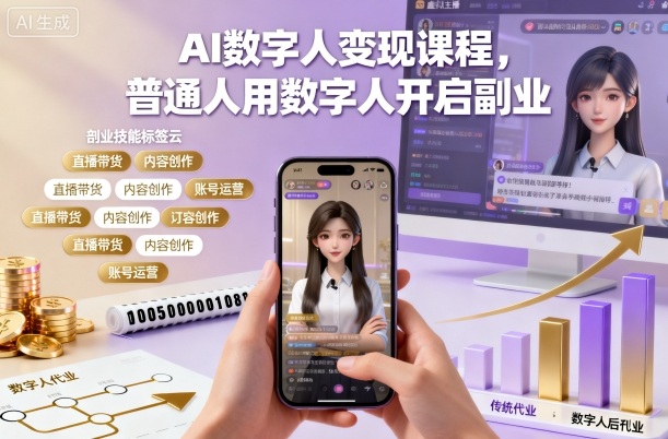 AI数字人变现课程,普通人用数字人开启副业-摇钱述